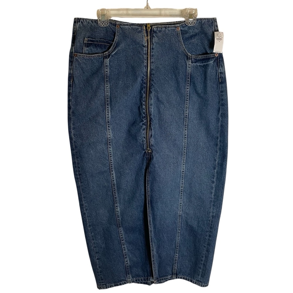 Old Navy Blue Denim Pencil Skirt Mid-Rise W/ Front Slit & Zipper Size 10 New